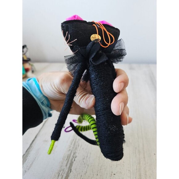 Bendable cat Halloween decor rhinestone ornament largeshabby chic green black un - Picture 4 of 7